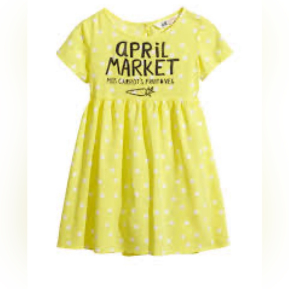 H&M Girls Yellow Polka Dot April Market Graphic Dress Size 3/4 NWOT Spring